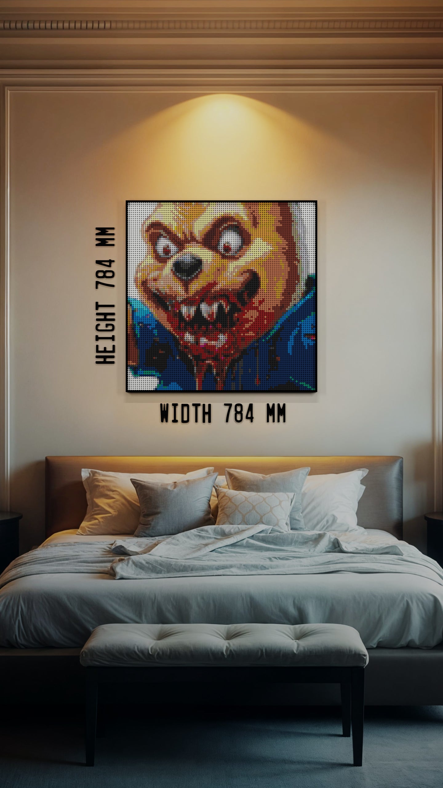 Honey on the Brain LEGO® Style mosaic wall art made from colorful plastic bricks